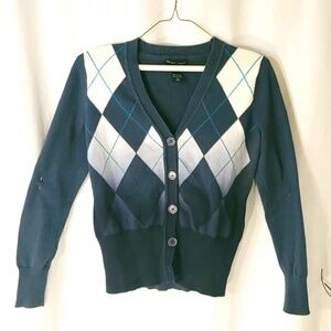 NY&Co Argyle Ombre Teal Sweater Cardigan